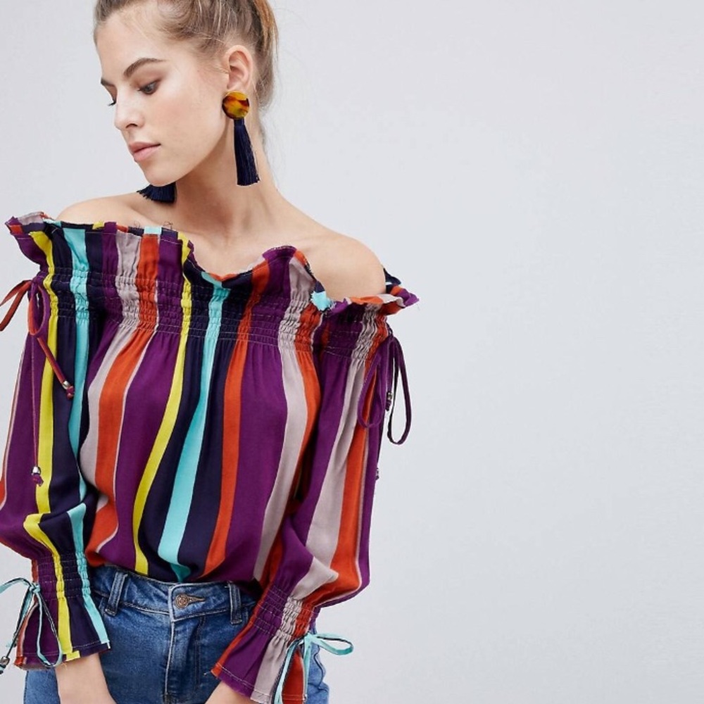 BooHoo striped Barsot Tie sleeve top from ASOS.